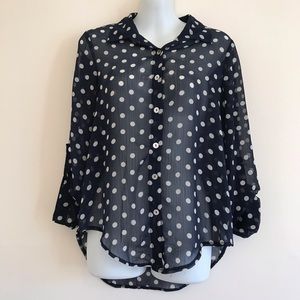 ✨3/$12✨ About a Girl Sheer Blue & White Polka Dot Blouse
